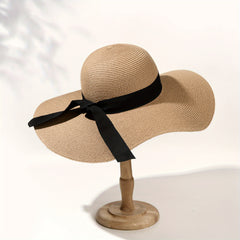 Women's Floppy Sun Hat Ribbon Bowknot Wide Brim Straw Hat