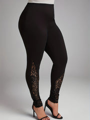 Casual Leggings Women's Plus Contrast Lace Solid Elastic