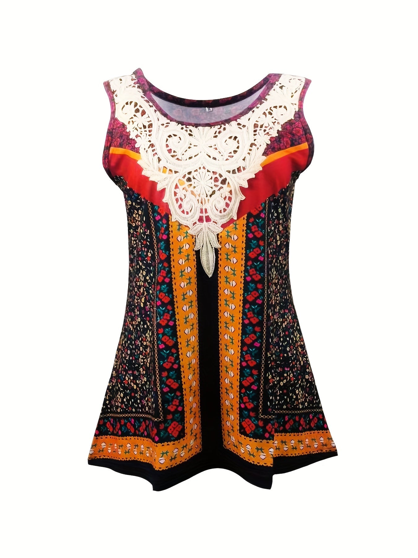 Floral Print Lace Tank Top Vintage Sleeveless Summer Top