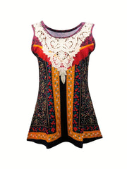 Floral Print Lace Tank Top Vintage Sleeveless Summer Top