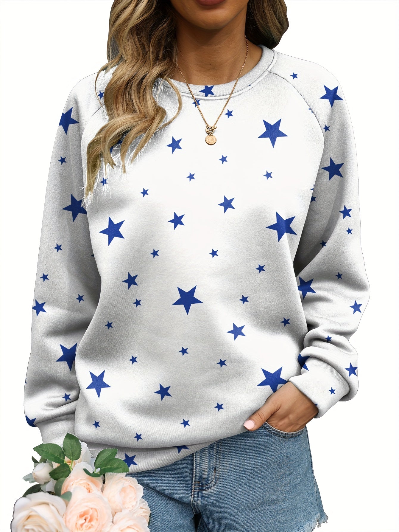 Women's Star Print Pullover Sweatshirt for Fall & Winter