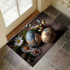 Flower & Egg Pattern Machine Washable Kitchen Rug