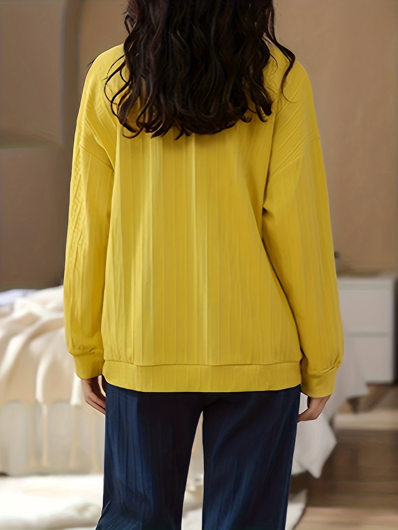 Letter Print Pajama Set Long Sleeve Top & Pants Women's Sleepwear
