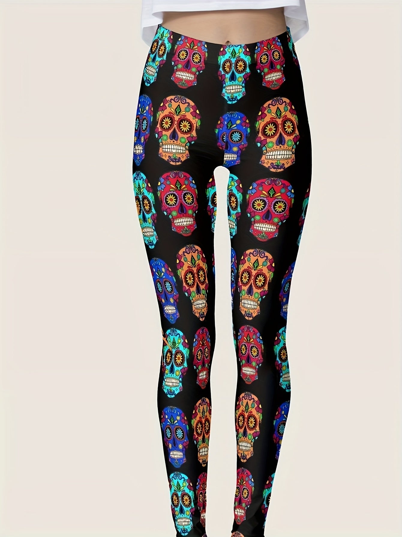 Abstract Skull Print High Rise Yoga Leggings