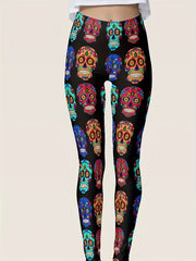 Abstract Skull Print High Rise Yoga Leggings
