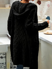 Cable Sleeve Hooded Cardigan With Pockets