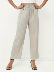 Solid Lace Up Wide Leg Pants Casual Paper Bag Waist