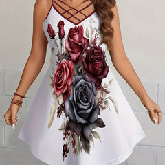 Goth Dress Women's Plus Floral & Butterfly Print V Neck Cami Dress