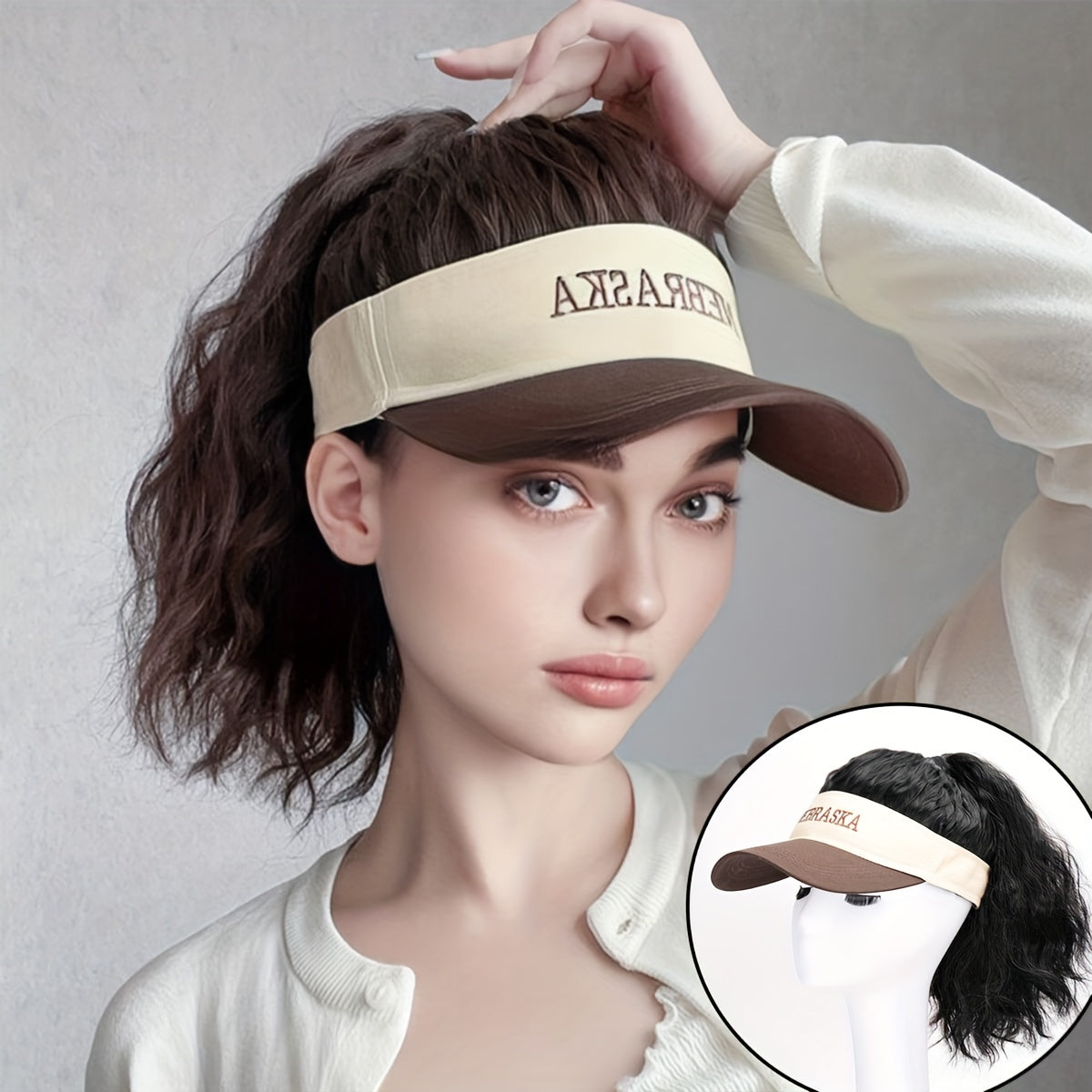 Women's Ponytail Wig Cap with Letter Embroidery Baseball Hat