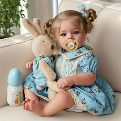 Realistic Reborn Baby Doll with Dress & Bunny Vinyl Baby Fat Limbs Cloth Body Ac