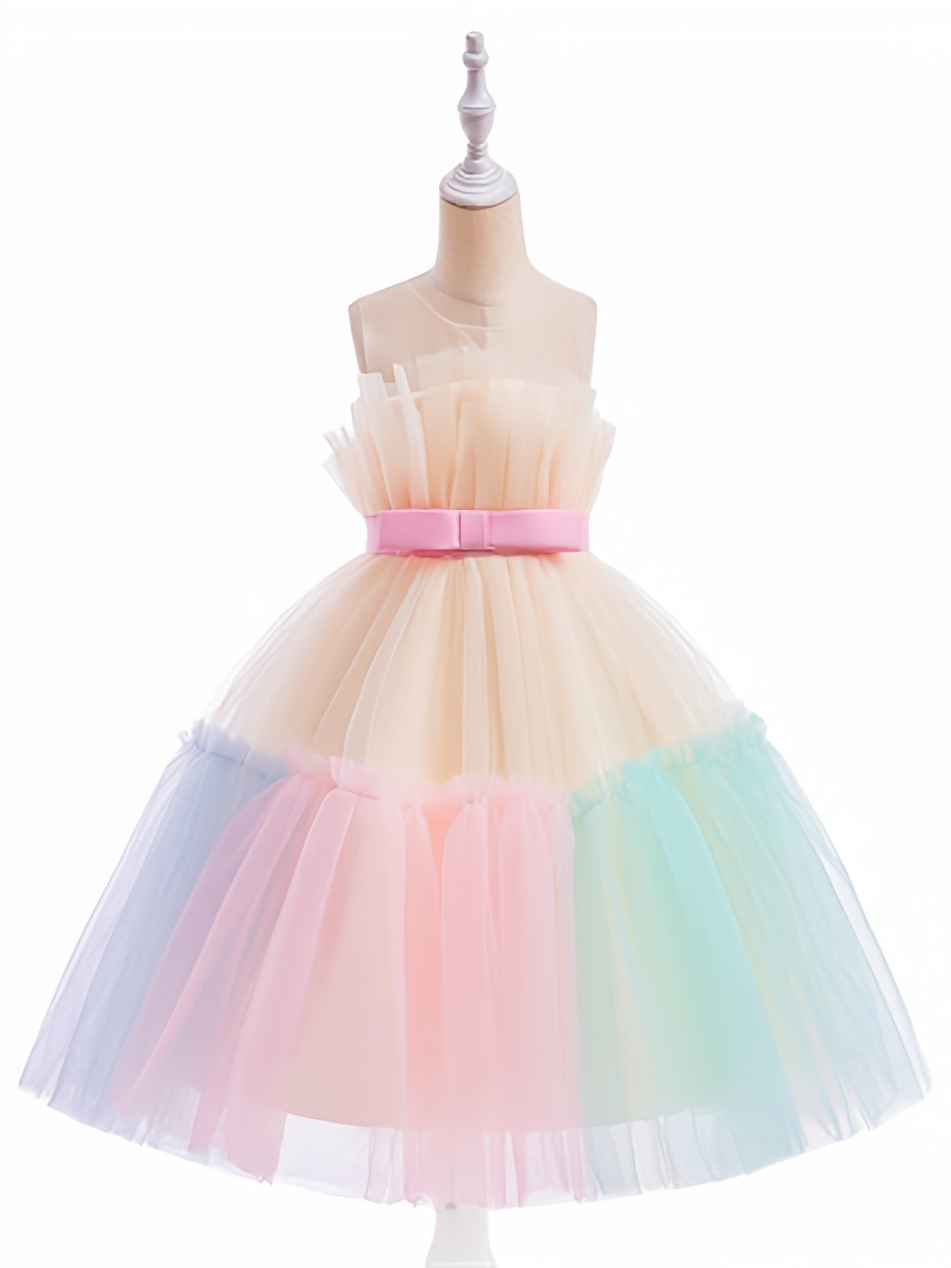 Sleeveless Puffy Princess Dress Bow Tulle Tutu Dress Wedding Flower Girls