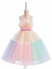 Sleeveless Puffy Princess Dress Bow Tulle Tutu Dress Wedding Flower Girls