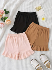3pcs Girls Bowtie Ruffle Bottom Elastic Waist Shorts for Spring Summer
