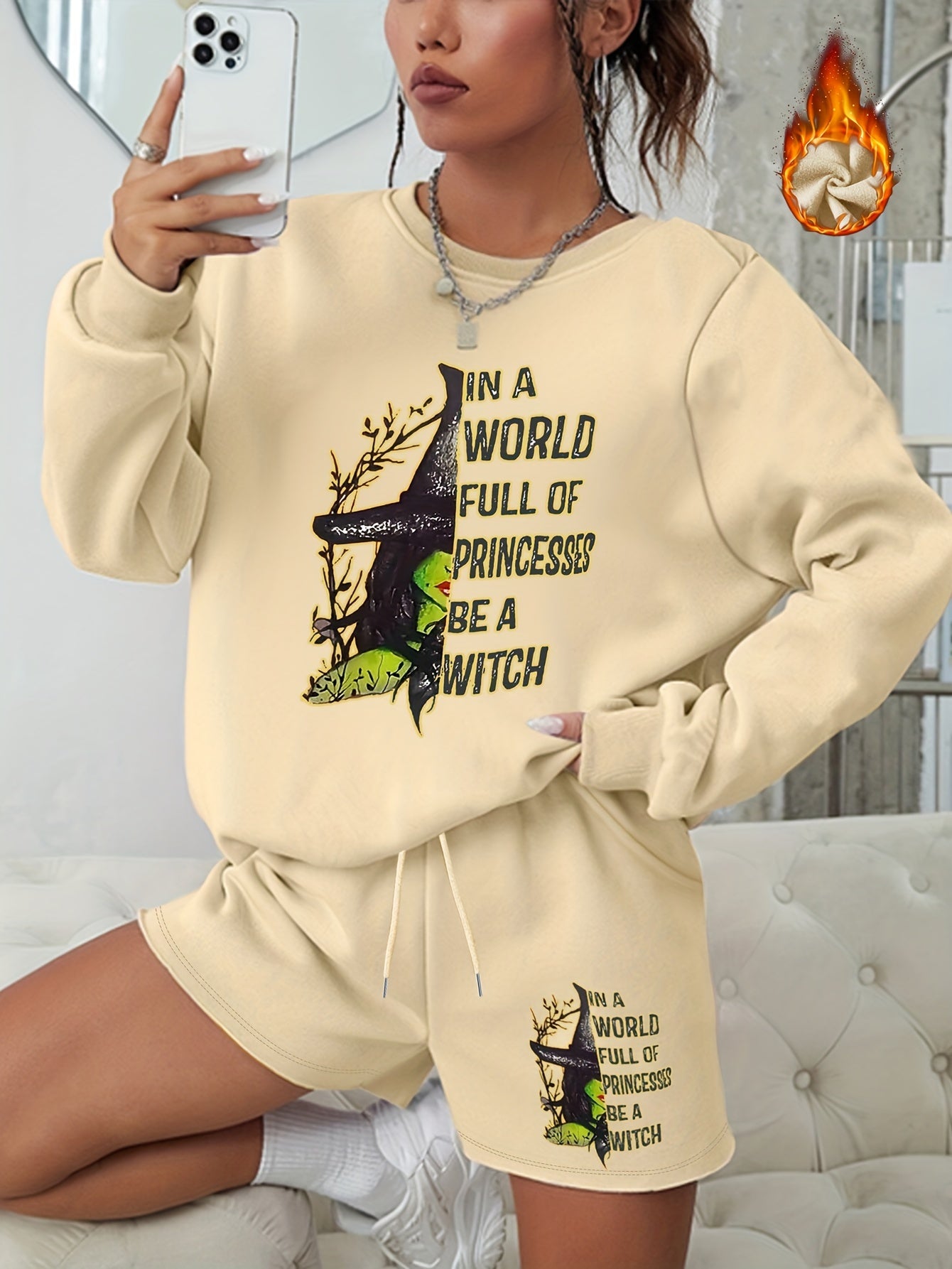 Women's Plus Graphic Print Sweatshirt & Shorts 2pcs Set Outfits