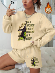 Women's Plus Graphic Print Sweatshirt & Shorts 2pcs Set Outfits
