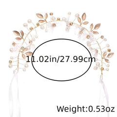 Faux Pearl Flower Leaf Headband Hairband Tiara for Bridal Wedding