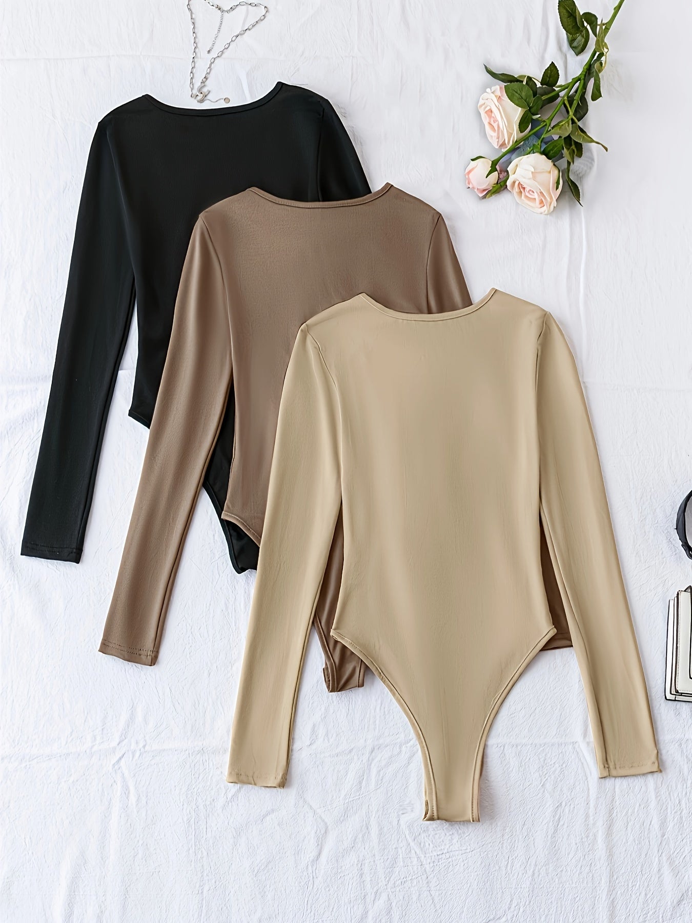 3pcs Long Sleeve Solid Yoga Jumpsuit Women's Activewear