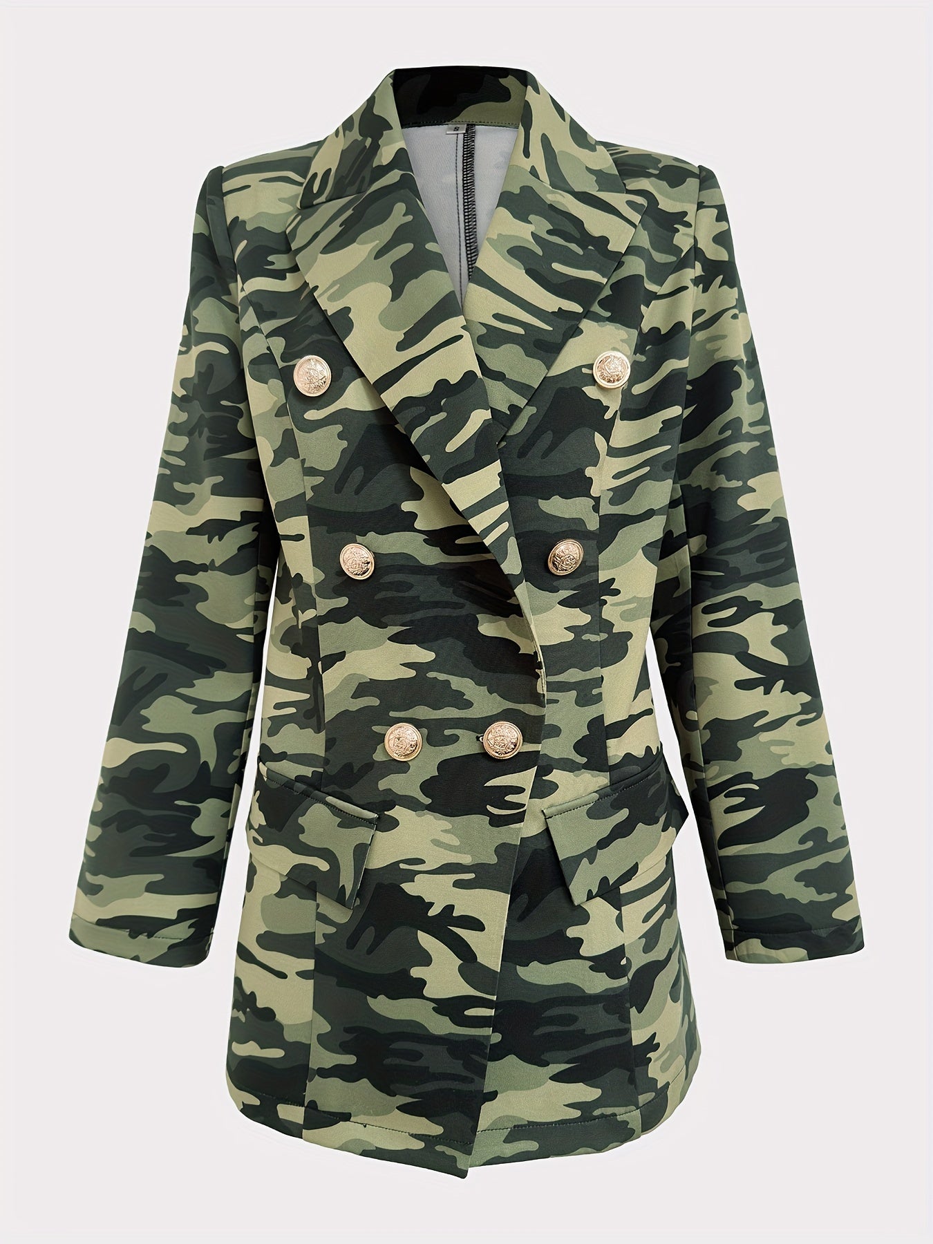 Camouflage Print Double Breasted Blazer for Women