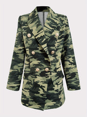 Camouflage Print Double Breasted Blazer for Women