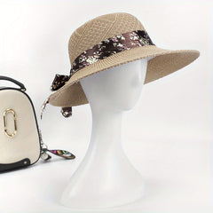 Knitted Bucket Hat Flower Ribbon Decor Sun Hats Breathable