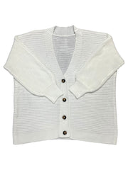 Solid Button Up Lantern Sleeve V Neck Cardigan