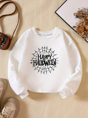 Girls' Happy Halloween Print Sweatshirt Long Sleeve Pullover