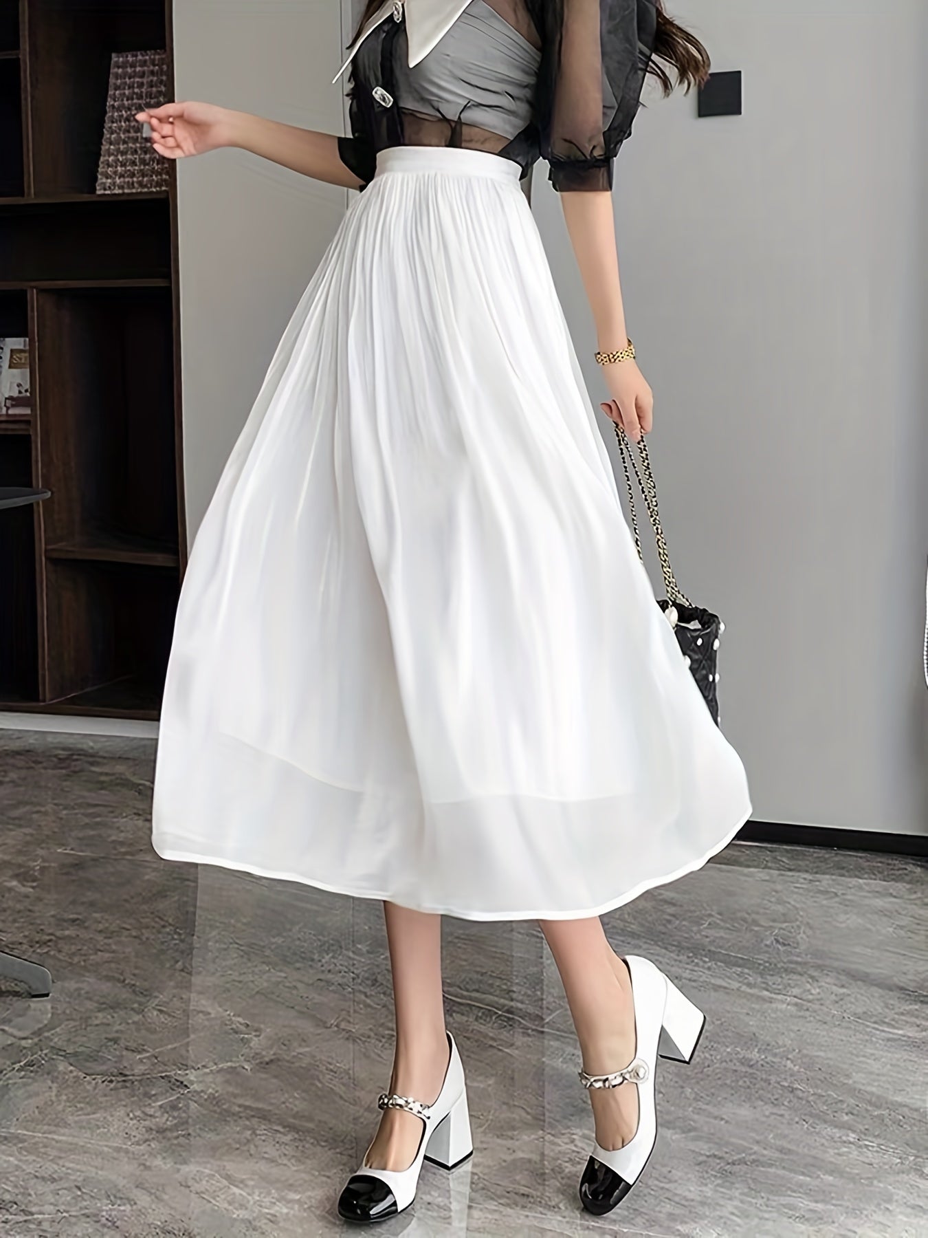 Pleated Elastic Waist Skirt for Women Spring & Summer