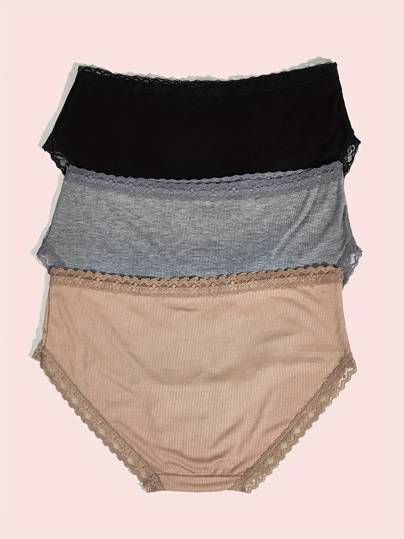 3 Pack Plus Size Lace Trim Seamless Briefs Set