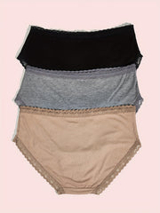 3 Pack Plus Size Lace Trim Seamless Briefs Set