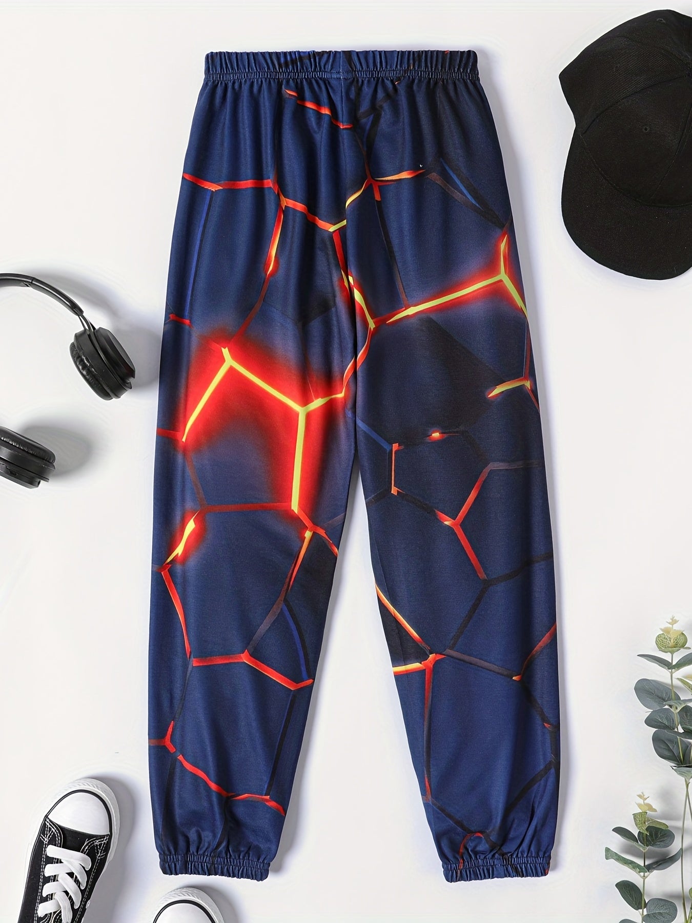 Boy's Geo Print Elastic Casual Pants All match Trousers