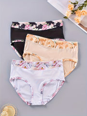 3 Pack Plus Size Seamless Floral Print Panties Set
