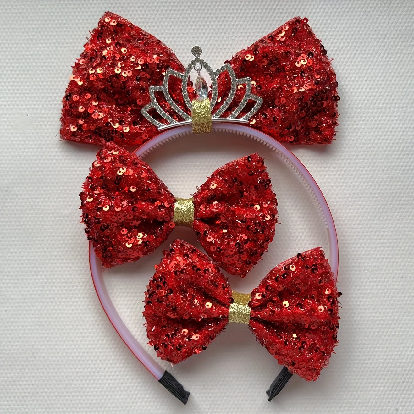 Sequin Bow Crown Hair Hoop & Hair Clips for Girls