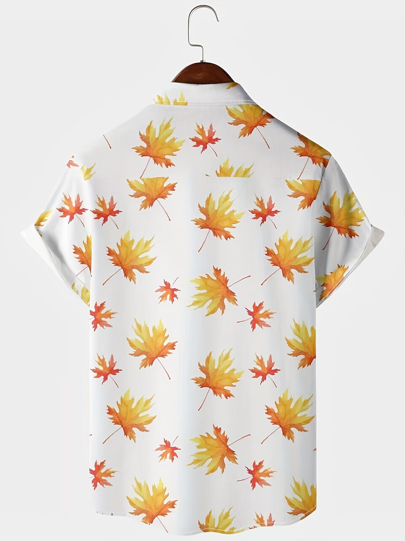 Maple Leaf Print Button Up Shirt For Men