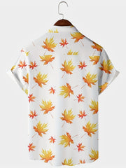 Maple Leaf Print Button Up Shirt For Men