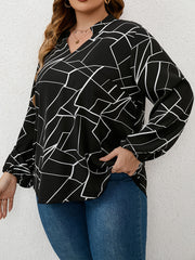 Geometric Print Lantern Sleeve Blouse