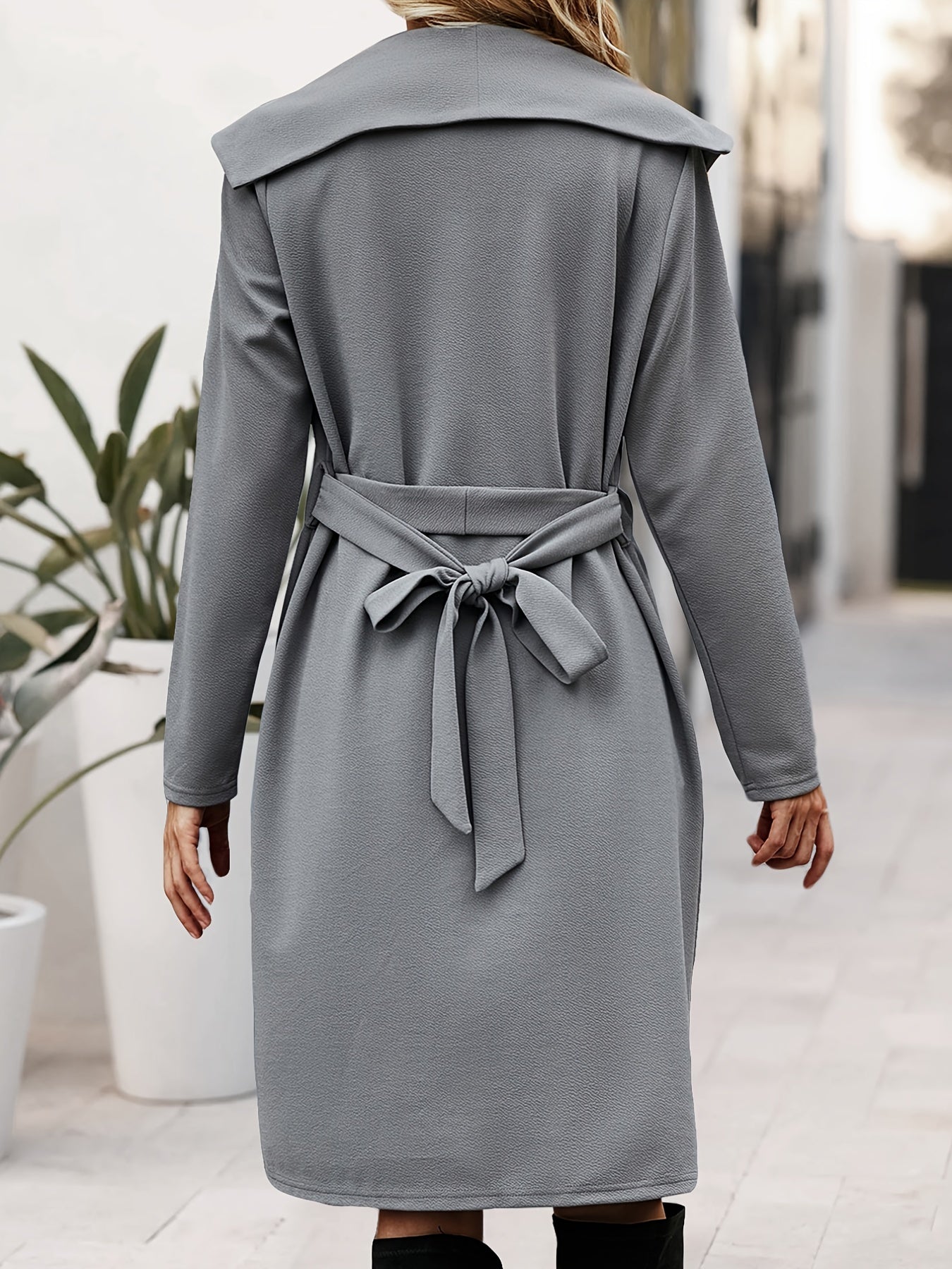 Solid Open Front Belted Coat for Fall & Winter