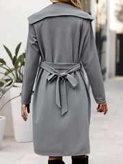 Solid Open Front Belted Coat for Fall & Winter