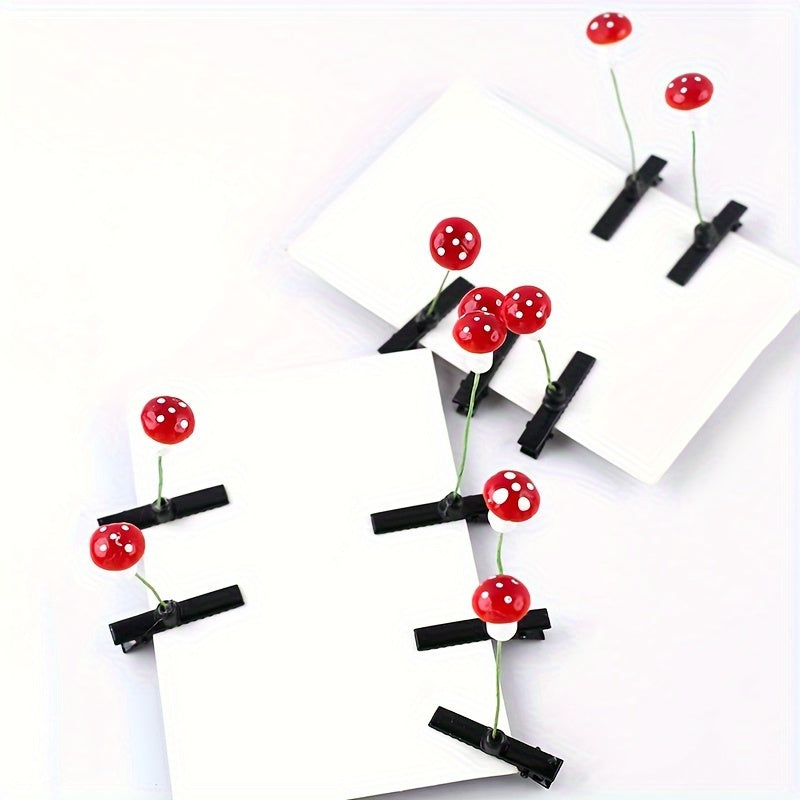 10pcs Red Mushroom Hair Clips Glossy Mixed Colors Antennae Party Favors