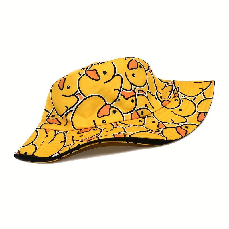 Yellow Duck Cartoon Bucket Hat Full Print Lightweight Fisherman Cap