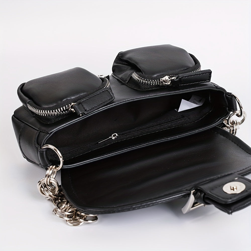 Chain Shoulder Bag Eyelet Buckle Decor Underarm Purse Small Handbags
