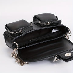 Chain Shoulder Bag Eyelet Buckle Decor Underarm Purse Small Handbags