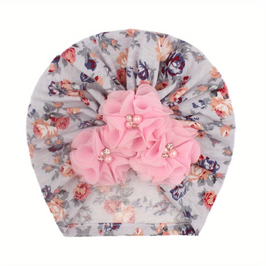 Spring Broken Rhinestone Flower Print Baby Hat