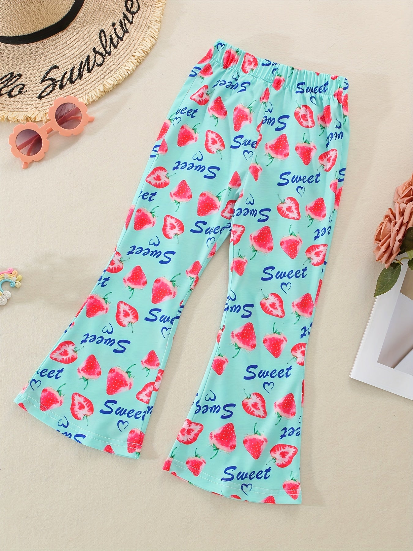 3pcs Girls Fruits Print Flared Pants Set for Kids