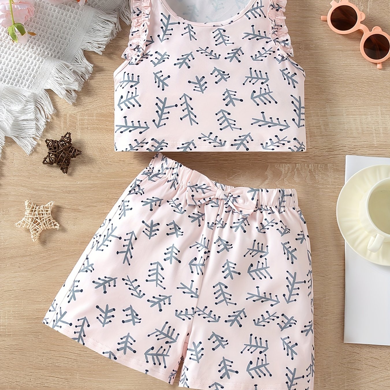 Girls' 2pc Geometric Pattern Pajama Set
