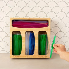 Bamboo Kitchen Food Storage Bag Organizer Holders And Dispenser