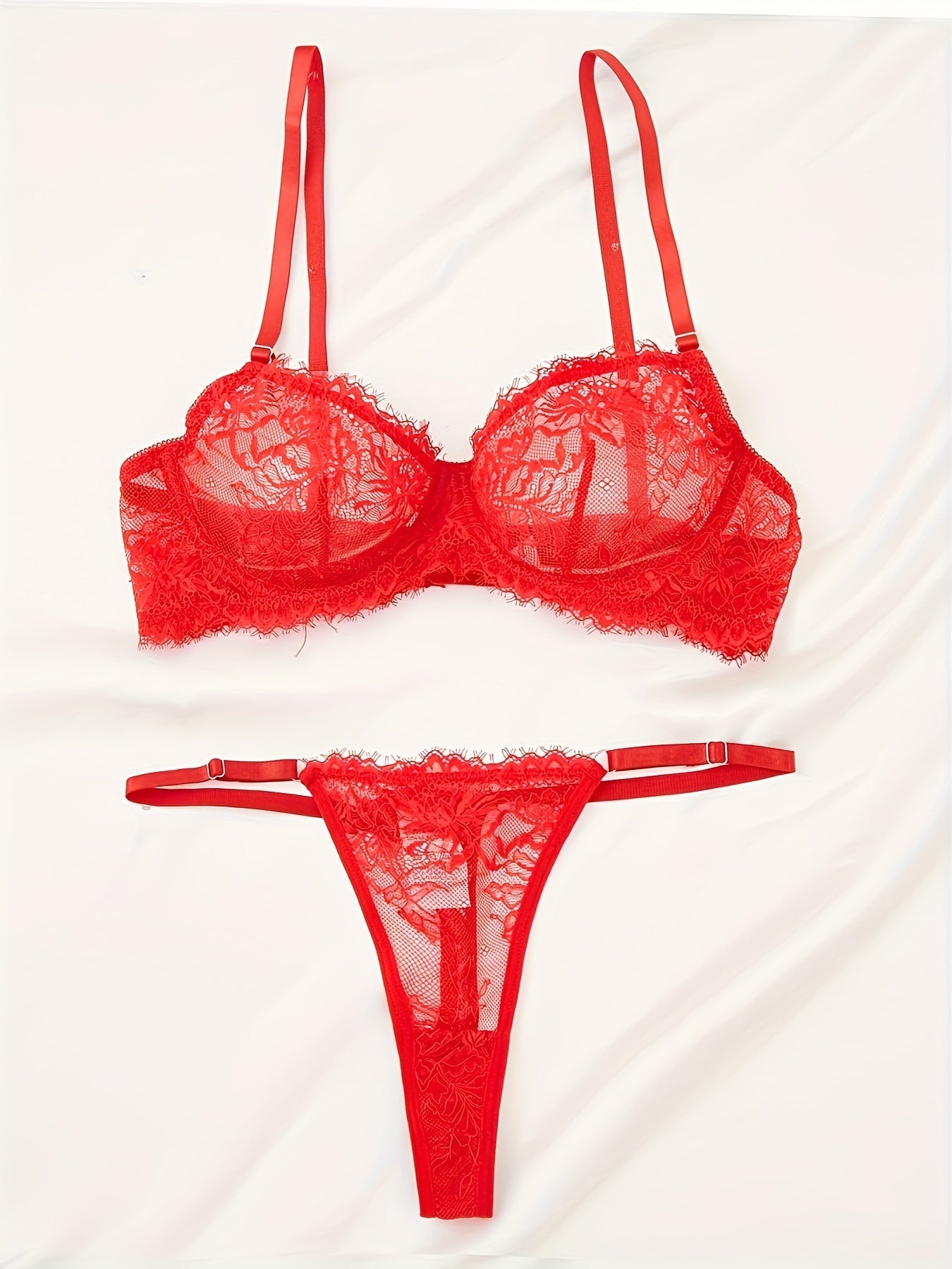 Floral Lace Lingerie Set Push Up Bra & Thongs