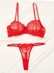 Floral Lace Lingerie Set Push Up Bra & Thongs