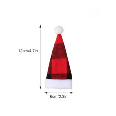 2pcs Christmas Props Red And Plaid Cloth Hats Mini Christmas Hat And Fork Set