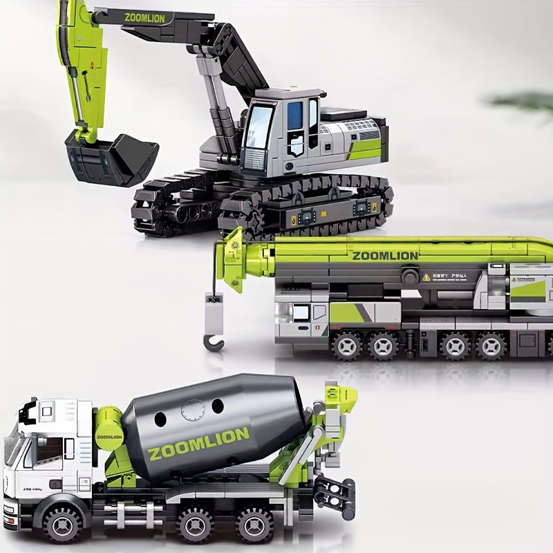 Construction Vehicle Building Blocks Excavator Cement Truck Crane Bulldozer DIY
