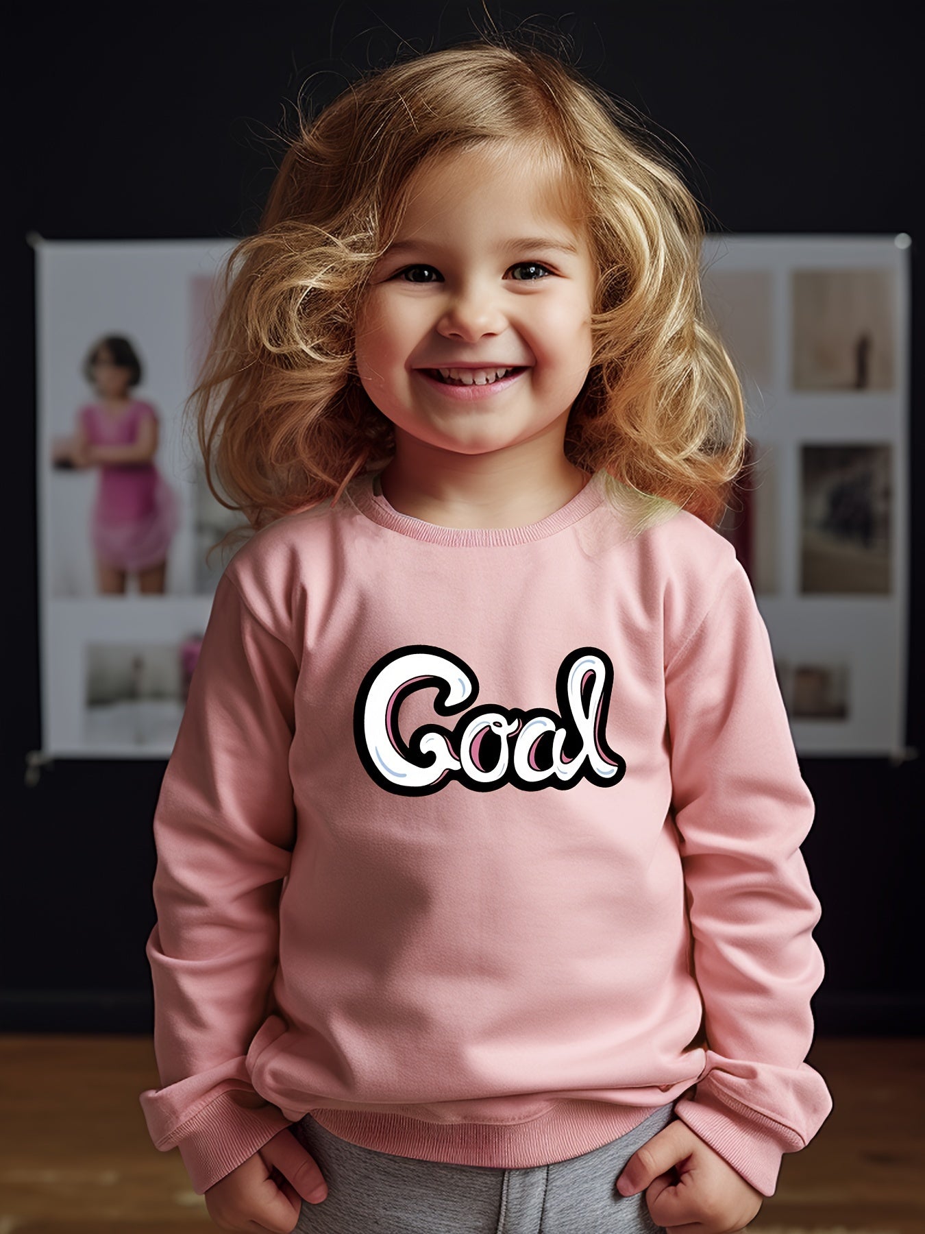 Girls Pattern Crew Neck Long Sleeve Sweatshirt For Spring Fall